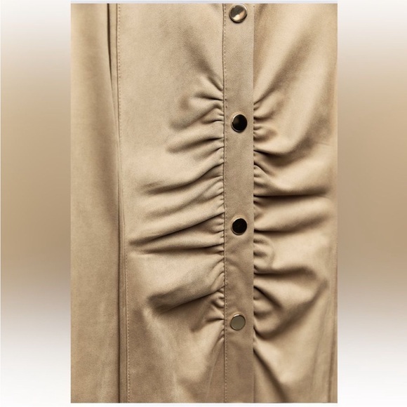 Zara Ruched Faux Suede Button Down Midi Dress - Picture 3 of 11